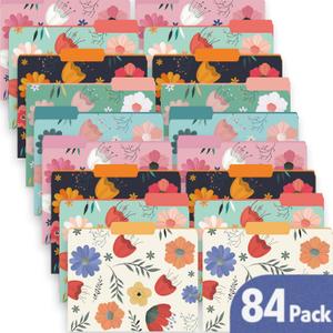 84 Pack Decorative File Folders, 1/3 Cut Tab Floral Colored Folders Letter Size 8.8 x 11.6 Inch, Assorted 6 Styles Filing Folder for Office School Business