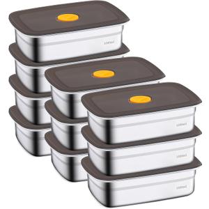 clamder 10 Pack Stainless Steel Food Storage Containers with Airtight Leak-Proof Lids, 34oz Reusable Meal Prep Lunch Boxes, Freezer & Dishwasher Safe Metal Containers for Leftovers & Snacks
