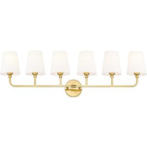 Bathroom Light Fixtures, 42 Inch Brushed Gold Vanity Lights with Flared White Fabric Shade, 6-Light Wall Sconce, Modern Sconces Wall Lighting for Hallway Bedroom, VL837-BG-6