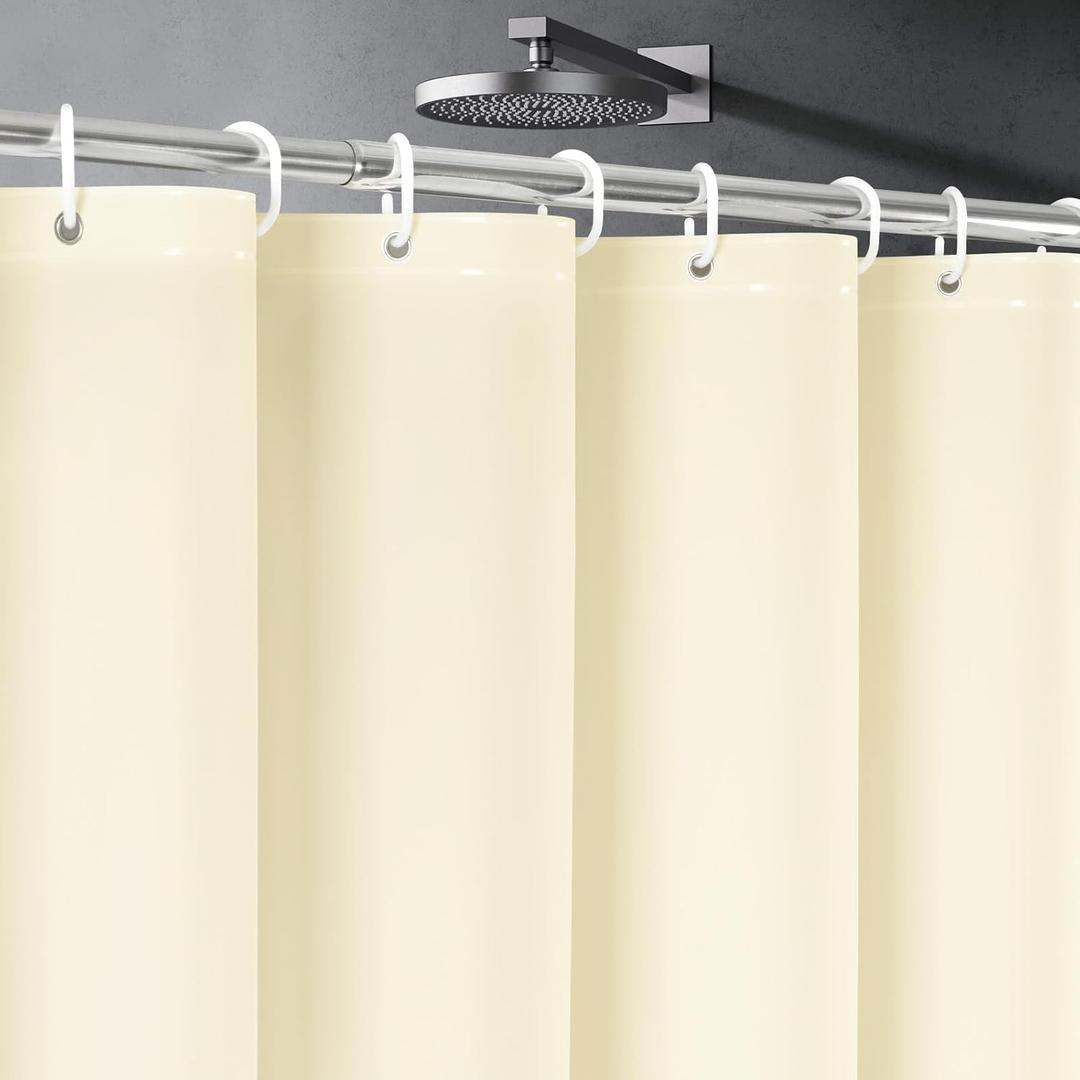UFRIDAY Beige Shower Curtain Liner Premium PEVA 72 x72 inch,Heavy Duty Shower Curtain with 3 Weighted Magnets, Plastic Waterproof Grey Shower Curtains for Bathroom with 12 Hooks