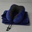 Travel Pillow and Blanket Set Neck Pillows Travel Essentials with Sleep Mask for Airplane Car Memory Foam Blue