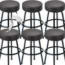 FUANGUI Bar Stool Covers Round Set of 6, Waterproof PU Bar Stool Seat Covers,Bar Stool Chair Covers Washable Stool Cushion Slipcover for 16-18 Inch - Black XL