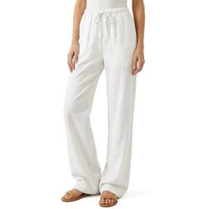 Zylioo White Linen Palazzo Pants for Tall Ladies 6Ft Height, High Waisted Long Casual Trousers, 2XL