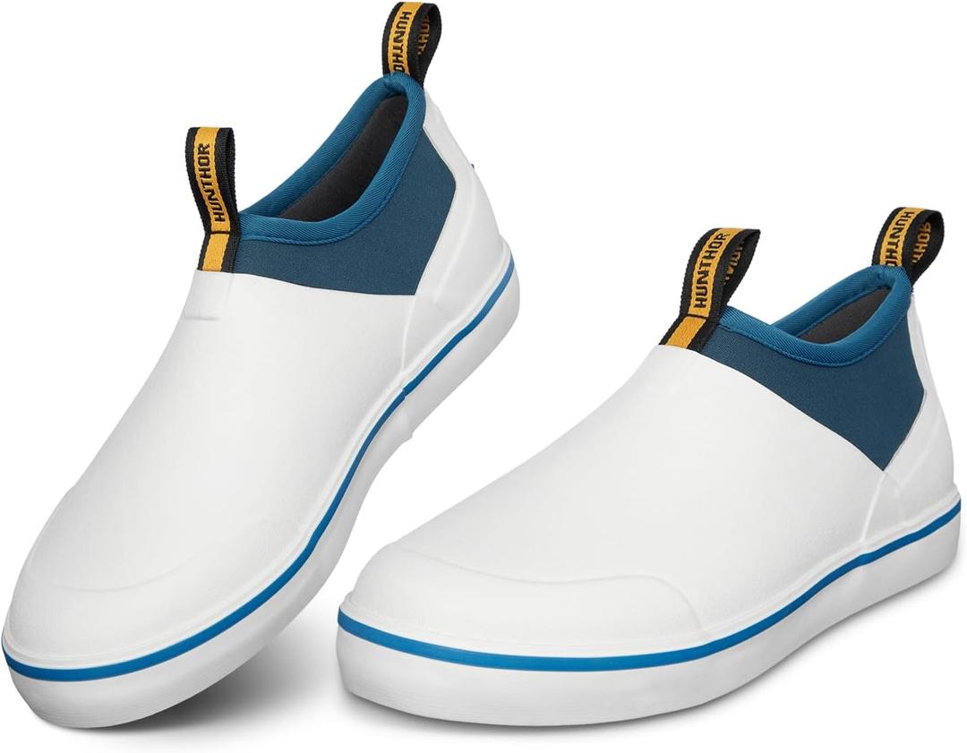 Deck Shoes Waterproof Rubber Boots with Non-Slip Rain Shoes for Fishing, Boating, Gardening, Walking - for Men (9, White)