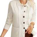 GRACE KARIN Women's Long Sleeve Casual Cardigan Work Office Bussiness Shacket with Pocket, White, 2XL