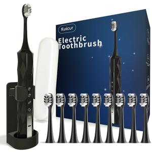 Diamond Style - Sonic Electric Toothbrush for Adults and Kids, Comes with 10 Brush Heads & Travel Case, 5 Modes with 2 Minutes Built in Smart Timer, One Charge for 90 Days, 42,000 VPM Motor (Black)