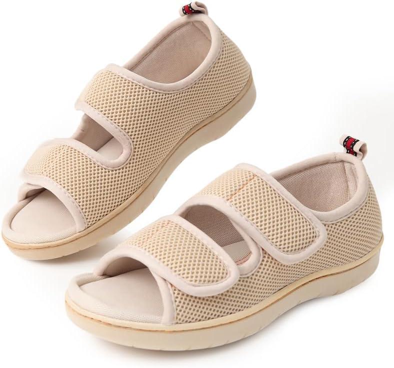 WALKFUN Women's Slippers with Arch Support, Adjustable Open Toe Shoes for Women, Diabetic Sandals with Memory Foam for Plantar Fasciitis, 9