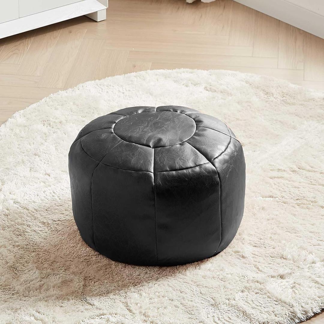 Louis Donn Unstuffed Pouf Ottoman footrest Cover only Black Waterproof Faux leatehr Easy Cleaning for Camping Hiking Reading Books Pet Kid Gift Storage Clothes Reading Room (Only Cover) (St127-black)