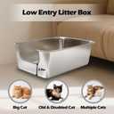 Stainless Steel Cat Litter Box,Jumbo XL Extra Large Mental Cat Litter Pan with High Sides Lid,Low Entry for Indoor Big Cats,Non Sticky,Easy to Clean,Anti-Urine Leakage
