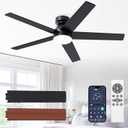 Ceiling Fans with Lights, 52 inch Ceiling Fan with Light and Remote,Flush Mount, Noiseless, Remote Control, 6 Speeds, Reversible, Dimmable, 3CCT, Black Ceiling Fan for Bedroom, Living Room