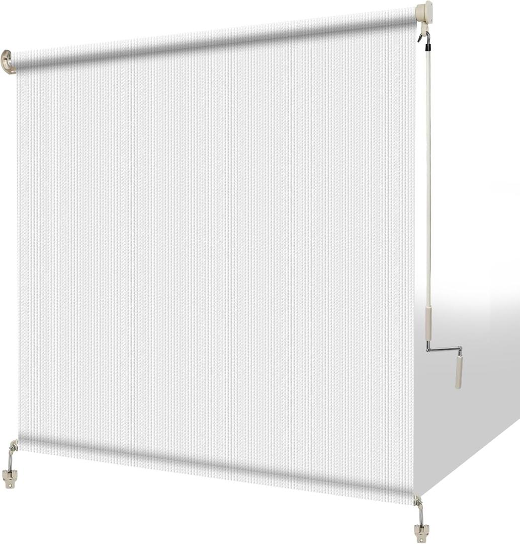 Shade&Beyond Outdoor Roller Shades with Splicing Design, 8' W x 8' H Cordless Patio Roll Up Blinds, Exterior Shade Cloth Roll for Porch, Gazebo, Pergola, Balcony, White, 96"W x 96"H