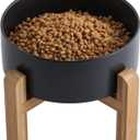 Black Elevated/Raised Dog Bowl Ceramic with Wood Stand for Medium Large Breed, Dog Food Water Dish Heavy Weighted,8 in Non Slip Modern Cute Porcelain Pet Bowl Extra Large