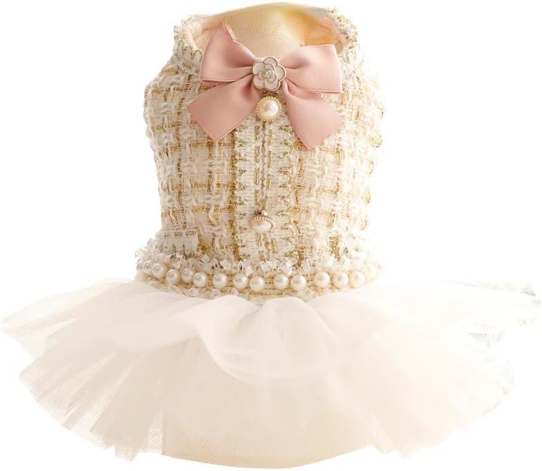 AZA Dog Princess Dresses for Small Dogs Lolita Clothes Lace Tweed Costume Pet Girl Cute Coat Outfits Fall Costumes (Small,White)