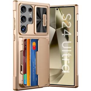 GooseBox for Samsung Galaxy S24 Ultra Wallet Case with RFID Blocking Card Holder, Camera Cover, Kickstand, Full Body Shockproof Case for S24 Ultra 6.8Inch 2024 for Women Men-Champagne Gold(Upgraded)