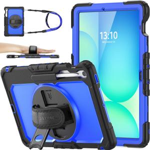 SEYMAC stock Case for Samsung Galaxy Tab S10 FE+ Plus 5G Tablet Case 13.1'' Protective with Screen Protector, Pencil Holder, 360 Rotating Stand, Hand Strap, Shoulder Strap, Blue1