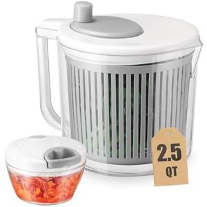 Salad Spinner with Chopper Set，2.5Qt Lettuce Spinner with Built-in Colander and Measuring Cup Bowl，Small Plastic Fruit Cleaner Pasta Dryer Herb Cleaner，Single Serve Quick Veggie Prepping Set