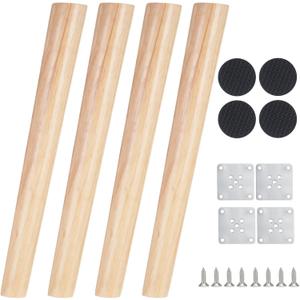 4 Pcs Wood Furniture Legs, 16 Inch Tapered Coffee Table Legs with Screws and Stainless Steel Plates, Inclined Replacement Furniture Feet for Sofa, Cabinet, Dresser, 15.7 inches