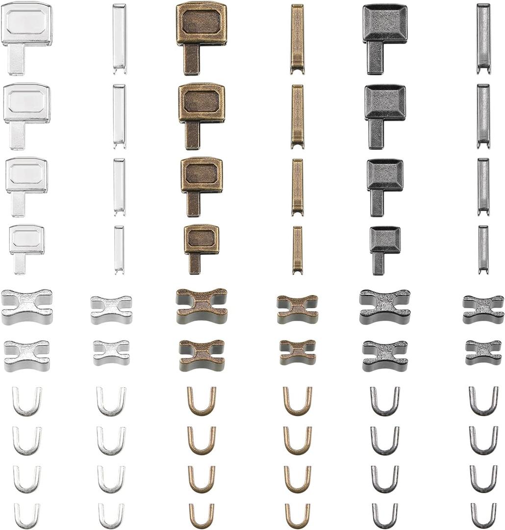 WILLBOND 120 Pieces Metal Zipper Insertion Pin 4 Sizes Zipper Repair Kit Latch Slider Retainer for Jackets Coats 3 Colors DIY Sewing Replacement, Size of 3/5/8/10