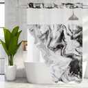 MitoVilla No Hooks Required Black and White Shower Curtain Set with Snap-in Liner, Modern Abstract Marble Shower Curtains for Luxury Hotel Grade Spa-Like Bathroom Decor, 74.00''x72.00''