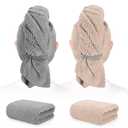 BEoffer 2 Pack Microfiber Hair Towel - 41 x 24 inches Super Soft, Absorbent, Fast Drying Without Frizz Hair Towel Wrap for Women Long, Thick, Curly Hair - Hair Turbans with Elastic Strap (Gray Camel)