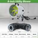 Bghdas Utility Blower, Ventilation Fan 8 Inch, Exhaust Fan with 16.4FT Duct Hose, 2800RPM High Speed Low Noise Utility Blower for Industrial Welding, Paint Booths, Basement and Warehouses etc.