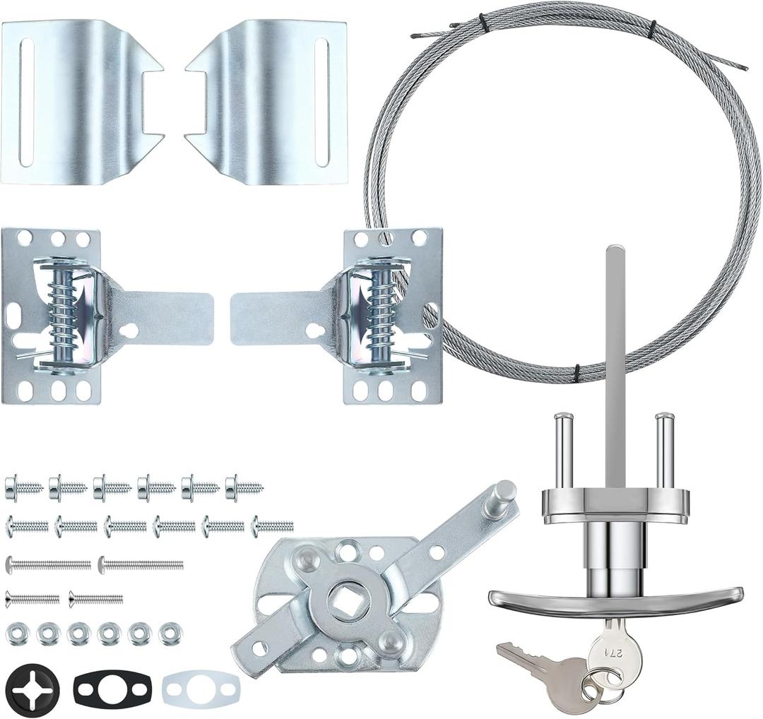 Universal Garage Door Lock Kit with Spring Latch and Keyed Handle, Garage Door Lock Set Fits for Single/Double Car Door max Width to 17ft, Including All Hardware
