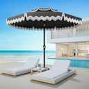 AreShark 9FT Patio Umbrella with Fringe, Wind-Resistant Fiberglass 8 Ribs Tassel Outdoor Umbrella with Crank and Push Button Tilt, Double Tier Vent Sun Shade for Pool, Deck, Backyard, Gray