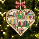 2 Pcs Personalized Just A Girl Who Loves Book Ornaments for Christmas Tree, Custom Name Heart Shape Girl Book Lover 2 Layered Wooden Christmas Ornament, Library Bookshelf Bookish Ornament Gifts for Women (Style11)