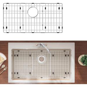 Stainless Steel Sink Protector 28-3/8" x 14-3/16" with Rear Drain, Metal Sink Rack for Bottom of Sink, Kitchen Sink Grate and Sink Protectors  (28-3/8" x 14-3/16" - Rear Drain)