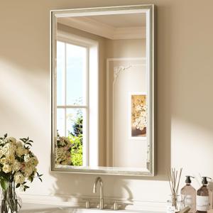 Keonjinn Brushed Nickel Bathroom Mirror 24" x 36", Sculpted Wide Frame, Tempered Glass Beveled Edge, Shatterproof, Silver Vanity Mirrors for Over Sink, Transitional Metal Framed Rectangle Mirror