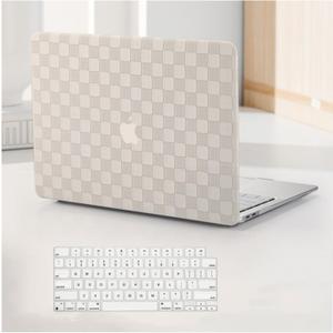 Compatible with MacBook Air 13.6 inch Case 2022-2025 M4 A3240 M3 A3113 M2 A2681, Checkered Textured Cream Leather Hard Shell Case&Keyboard Cover for Mac Air 13.6 Laptop, Beige Checkerboard