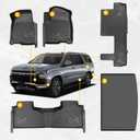 TPE Automotive Floor Mats & Cargo Liner Custom for 2021-2025 Chevy Suburban 8 Seats, All Weather Cover Protection Waterproof Black Liner Front & Rear Row Full Set Car Mats for 21-25 GMC Yukon XL, 5PCS