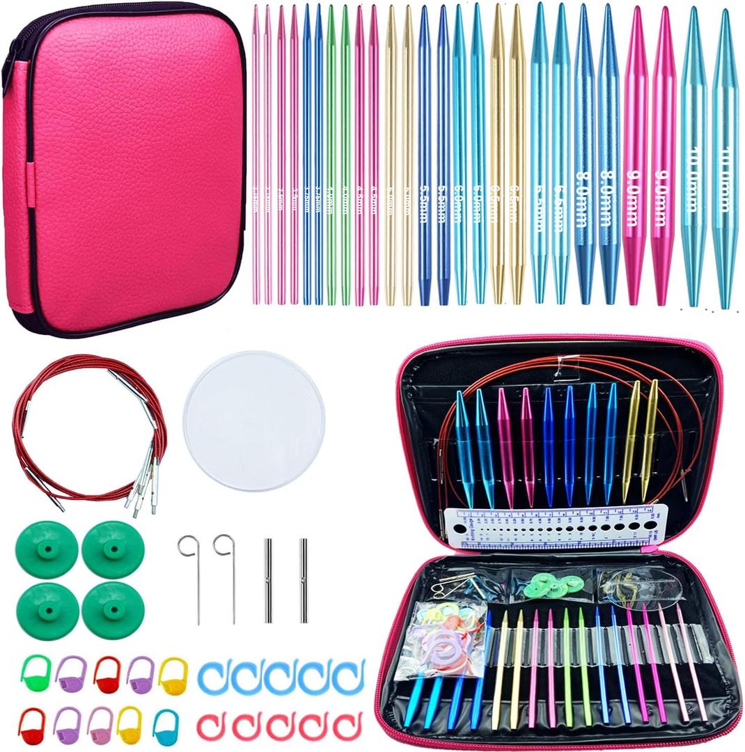 Weabetfu 60pcs Interchangeable Circular Knitting Needles Set with Case 13 Pairs of Aluminum Circular Knitting Needle for Handmade DIY Knitting with Knitting Accessories,(2.75mm-10mm)