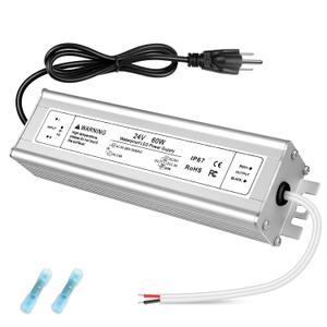 24V 60W LED Power Supply, IP67 Waterproof LED Driver, AC 110V to DC 24V 2.5A Low Voltage Transformer, Adapter for Outdoor LED Light, 3-Prong Plug with 3.3 Feet Cable