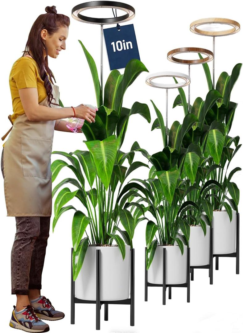 10" Grow Lights for Large Indoor Plants, Full Spectrum Indoor Plant Light for Indoor Growing with Timer,Height Adjustable Auto On/Off 3/9/12H, 9 Brightness,Led Tall Halo Grow Light for House Plants (Black)