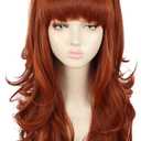 yuehong Long Ginger Wavy Women Big Bouffant Wig Beehive 60s 70s Cosplay Costume Wig Resistant Synthetic Fibers Fluffy Durable Soft Hair, Ginger Beehive Wig