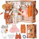 Golray Portable Dress Up Plush Doll Set with Storage Case, Cat & Dog Stuffed Animal Toys, Doll Clothes with Wooden Hangers & Suitcase Wardrobe Travel-Ready Toy Organizer, Gifts for Girls Ages 3+