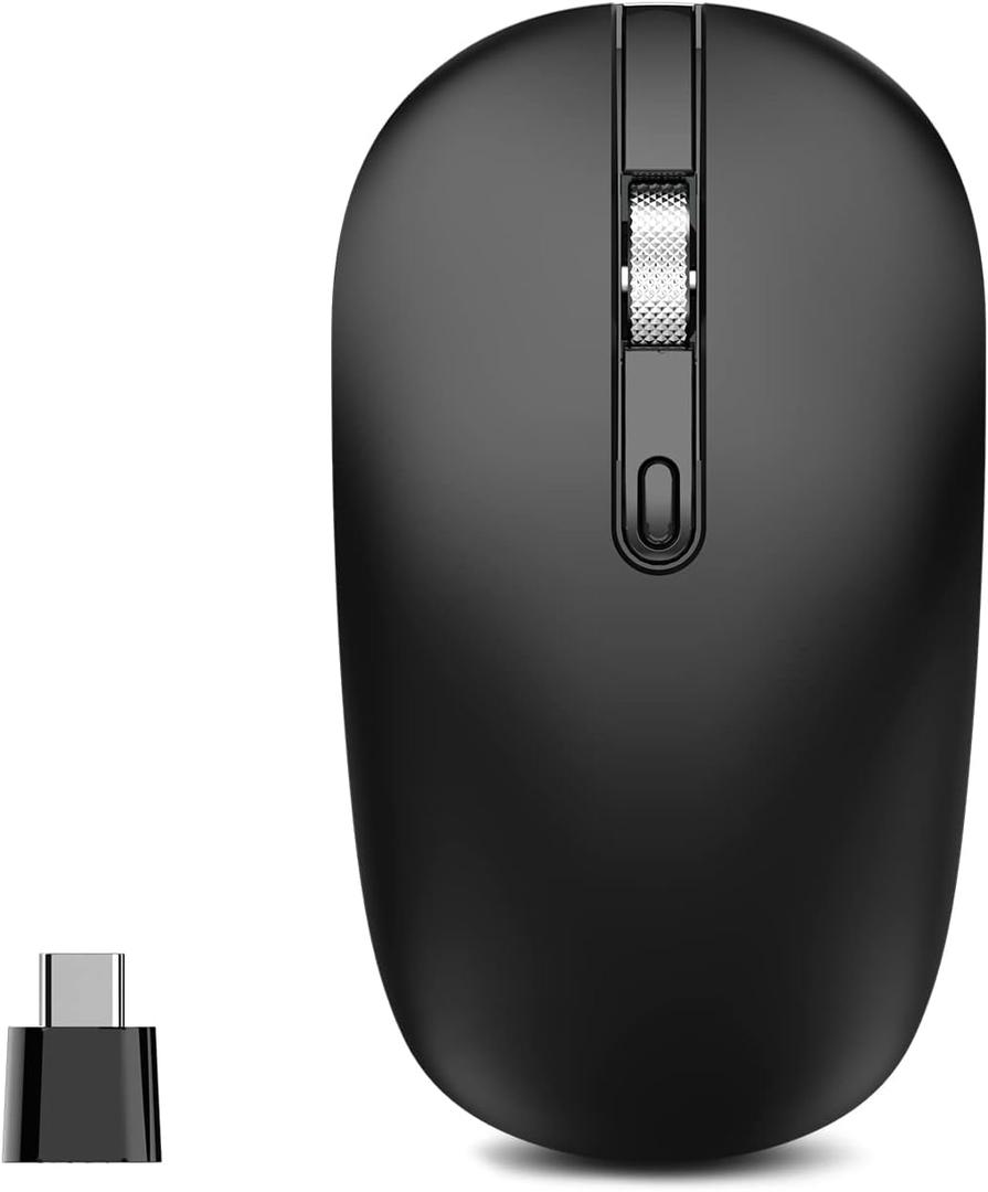 Cimetech Type C Wireless Mouse, USB C Mouse 2.4G Silent Cordless Portable Computer Mice for Laptop, Notebook, MacBook Pro Air, Windows, Linux - Ambidextrous Black, Slim- Type C 