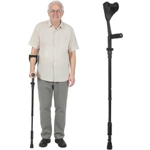 Ergonomic Forearm Crutches Spring Assist Crutches for Adults,Comfortable and Height Adjustable Arm Crutches Forearm with Anti-Slip Base,Walking Crutches with Cuffs, Not a Pair (Black), 38.6" to 47.8"