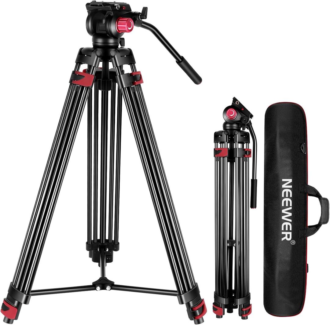 NEEWER 79"/200cm Video Tripod, Heavy Duty Aluminum Alloy Camera Tripod Stand with 360 Fluid Drag Head, QR Plate Compatible with Canon Nikon Sony and Other DSLR Camera Camcorder, Load Up to 17.6lb/8kg