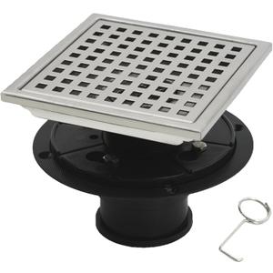 6 Inch Square Shower Floor Drain with Flange, Quadrato Pattern Grate Removable, Food-Grade SUS 304 Stainless Steel, Watermark with Filter Anti-Drop, Brushed Nickel (1005)