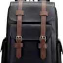 Business Men and Women PU Leather Backpack 15.6inch Laptop Waterproof Backpack Travel Commuter Lightweight schoolbag (Black backpack9,Medium)