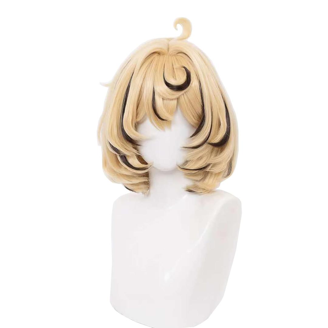 XiongXiongLe Blonde Brown Short Wig Cosplay Halloween Anime Role Women Costume Yellow Blonde Mixed Brown Hair Wigs + Wig Caps for Adult Female Cos Christmas Party Conventions Comic Events Theme