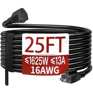 Skrizcable 16/3 25 FT Outdoor Extension Cord Waterproof, Weatherproof & Flame Retardant Black 3 Prong Power Cord Outside for Lawn & Garden, 13 Amps 1625 Watts 125 VAC 16AWG SJTW, ETL Listed