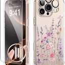 GVIEWIN for iPhone 16 Pro Case, with Screen Protector & Camera Lens Protector [Not Yellowing] Floral Slim Shockproof Protective Clear Flower Women Phone Cover 6.3'' (Floratopia/Colorful)