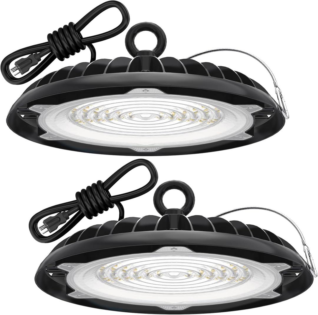 HYPERLITE UFO LED High Bay Light: 150W 19500LM High Bay LED Shop Lights with 6ft Plug - 5000K IP65 LED Warehouse Lights for Workshop Stadium Garage Lighting 2-Pack