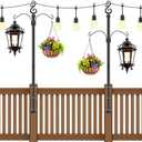 2 Pack String Light Poles for Deck 5Ft Metal Poles Fence/Railing Mount Outdoor Handrail Stand with Hanging Hooks 1" Diameter for Outside Patio Backyard Garden Wedding Party