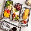 YHOSSEUN Halloween Serving Platters Set of 4, Black and White Serving Platters and Trays for Food, Rectangular Long Plates Serving Dishes for Entertaining, Checkered, 14 Inch