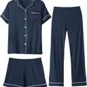 Rnxrbb 3 PCS Women Maternity Pajamas Set Nursing Postpartum Breastfeeding Pjs Sleepwear Lounger Clothes Button Down,Navy Blue S