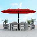 Kingdura 13ft Large Patio Umbrella with Base Included, Double-Sided Rectangle Outdoor Table Umbrella with 12 Reinforced Ribs, Crank Lift for Market Pool Deck Backyard, Red